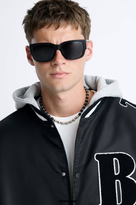 Zara vêtements P66V1133 Hommes blouson aviateur à capuche noir