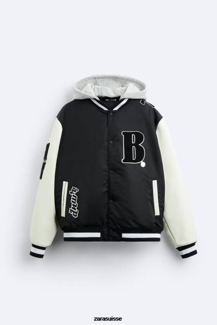 Zara vêtements P66V1133 Hommes blouson aviateur à capuche noir