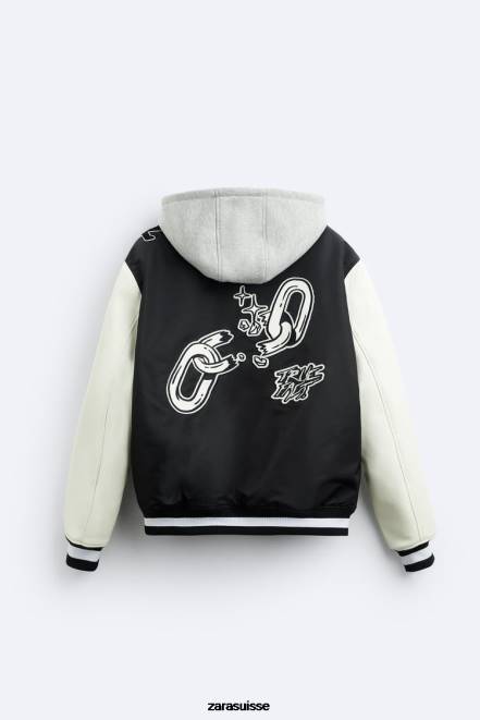 Zara vêtements P66V1133 Hommes blouson aviateur à capuche noir