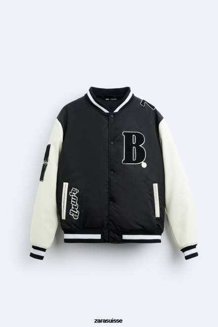 Zara vêtements P66V1133 Hommes blouson aviateur à capuche noir