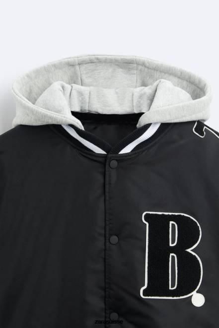 Zara vêtements P66V1133 Hommes blouson aviateur à capuche noir