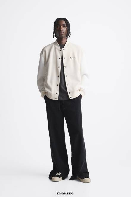 Zara vêtements P66V1134 Hommes veste bomber brodée marron taupe