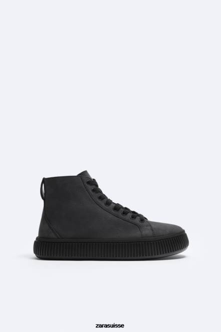 Zara chaussure P66V1257 Hommes baskets montantes à semelle rayée noir