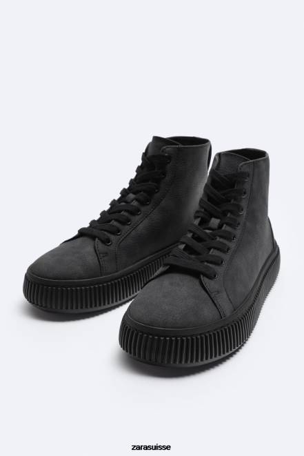 Zara chaussure P66V1257 Hommes baskets montantes à semelle rayée noir