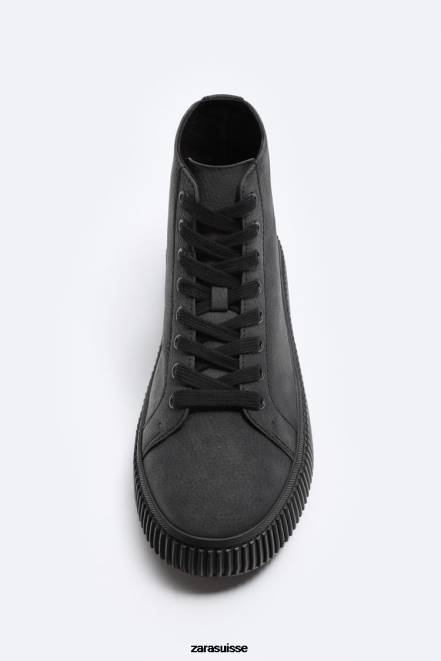 Zara chaussure P66V1257 Hommes baskets montantes à semelle rayée noir