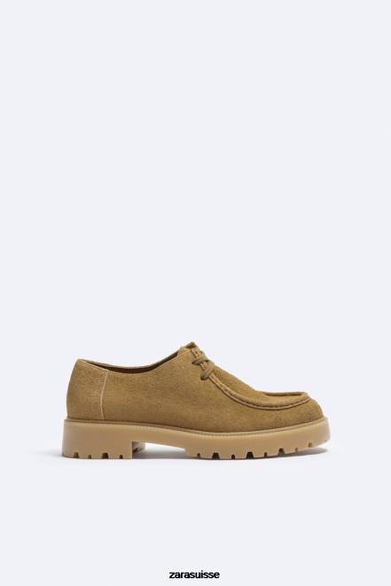 Zara chaussure P66V1259 Hommes chaussures à bout mocassin en daim beige