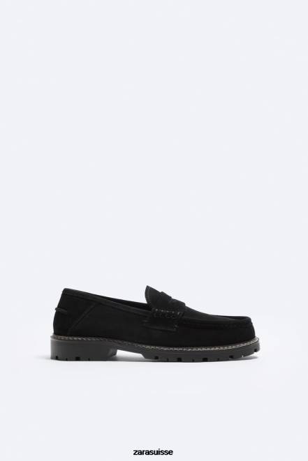 Zara chaussure P66V1260 Hommes mocassins en daim noir