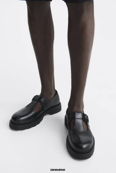 Zara chaussure P66V1263 Hommes chaussures cage en cuir noir