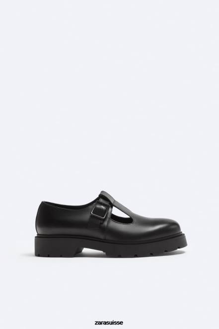 Zara chaussure P66V1263 Hommes chaussures cage en cuir noir