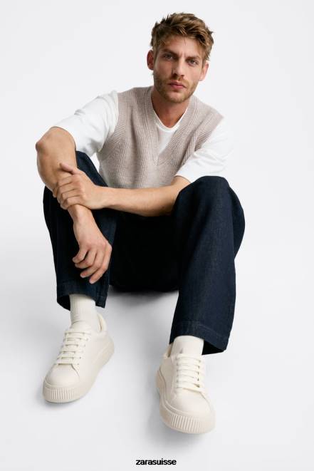 Zara chaussure P66V1267 Hommes baskets à semelle rayée blanc d'os