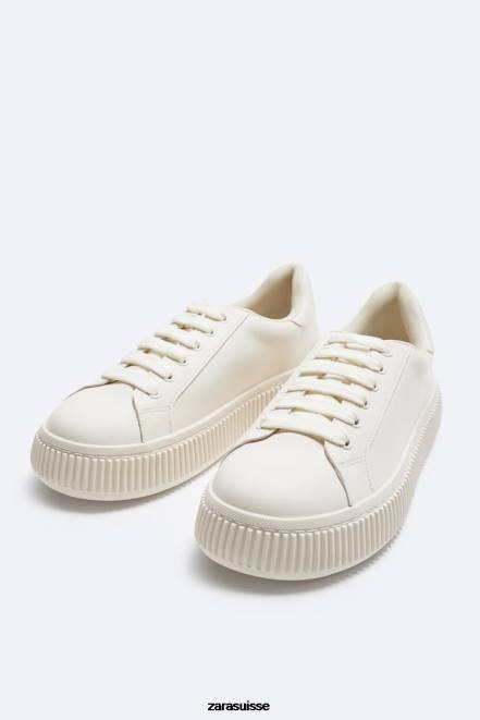 Zara chaussure P66V1267 Hommes baskets à semelle rayée blanc d'os