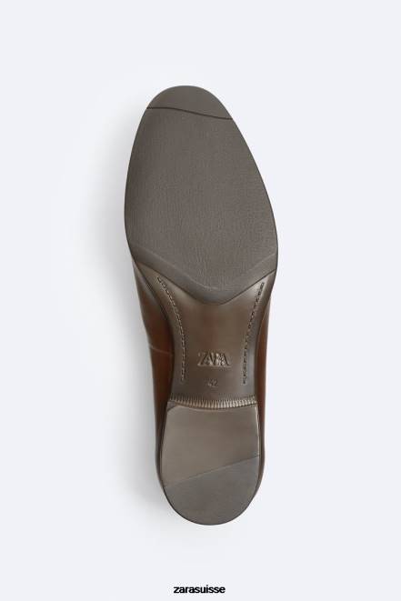 Zara chaussure P66V1274 Hommes mocassins à pampilles en cuir souple brun