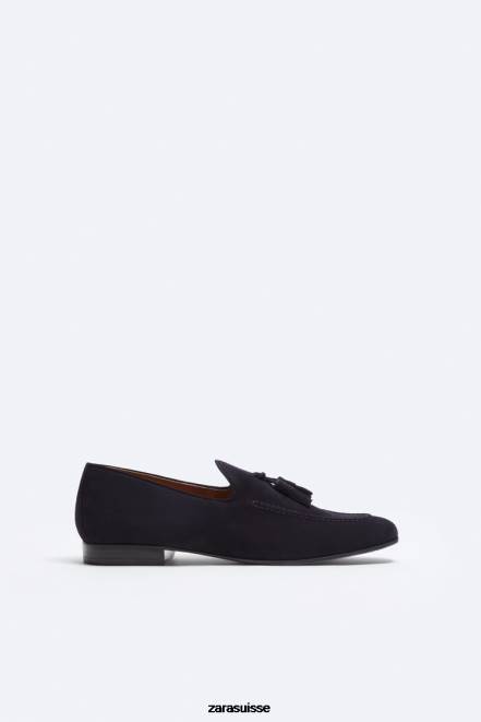 Zara chaussure P66V1275 Hommes mocassins à pampilles en daim bleu