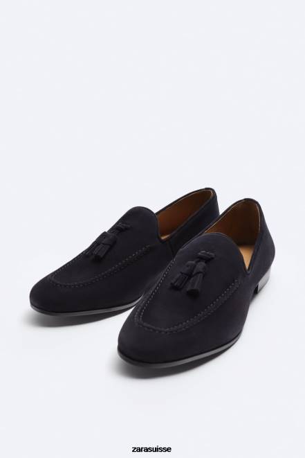 Zara chaussure P66V1275 Hommes mocassins à pampilles en daim bleu