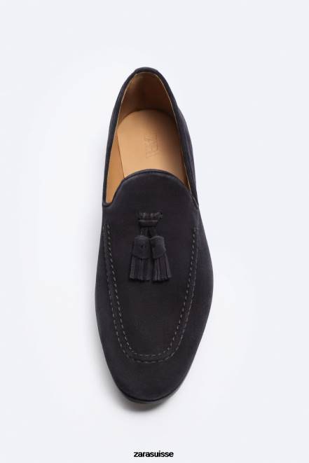 Zara chaussure P66V1275 Hommes mocassins à pampilles en daim bleu