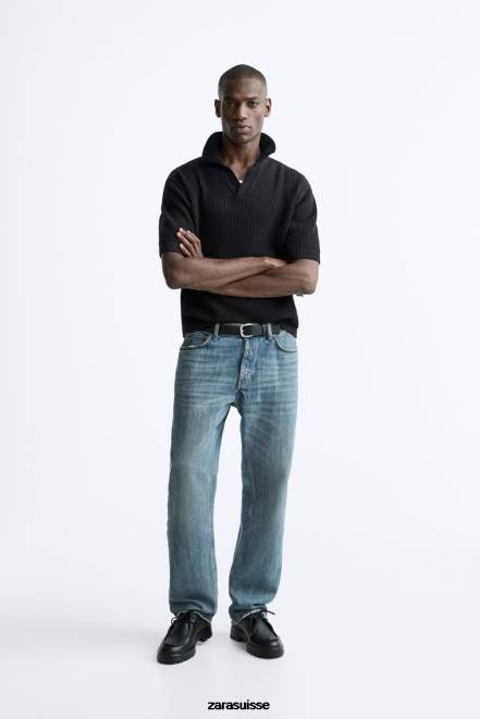 Zara vêtements P66V1025 Hommes polo en tricot au crochet noir