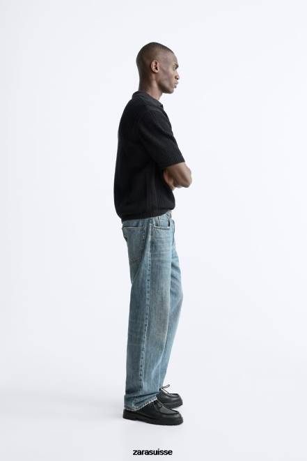 Zara vêtements P66V1025 Hommes polo en tricot au crochet noir