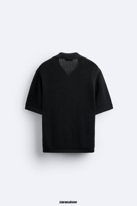 Zara vêtements P66V1025 Hommes polo en tricot au crochet noir