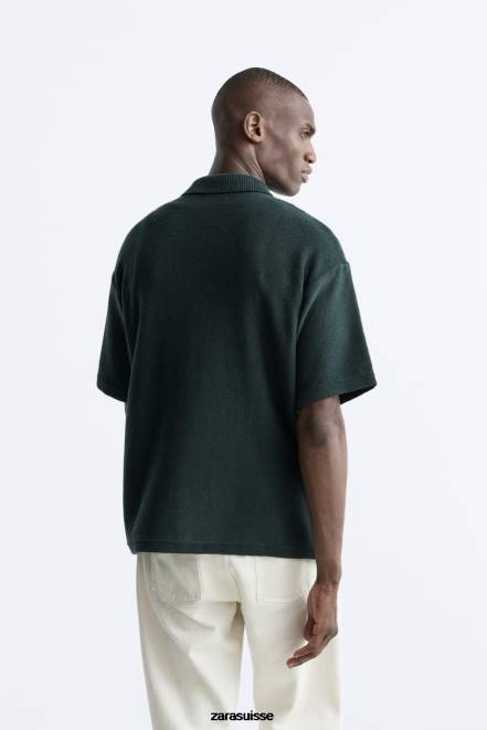 Zara vêtements P66V1027 Hommes chemise en maille tressée vert