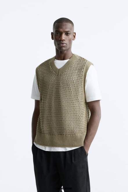 Zara vêtements P66V1033 Hommes gilet en tricot au crochet marron/taupe