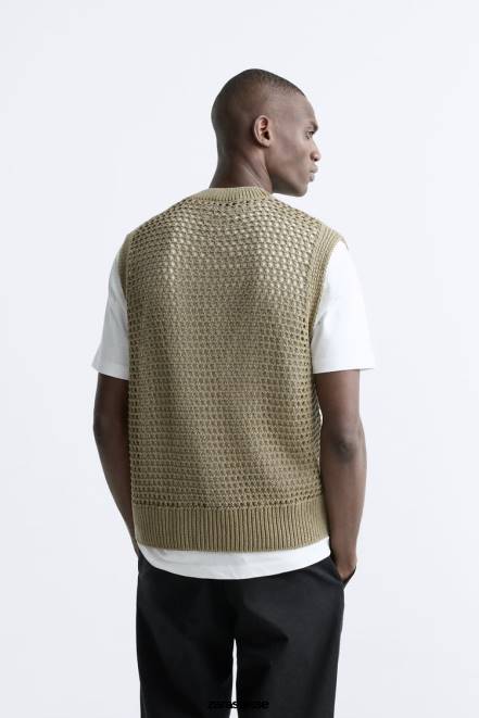 Zara vêtements P66V1033 Hommes gilet en tricot au crochet marron/taupe
