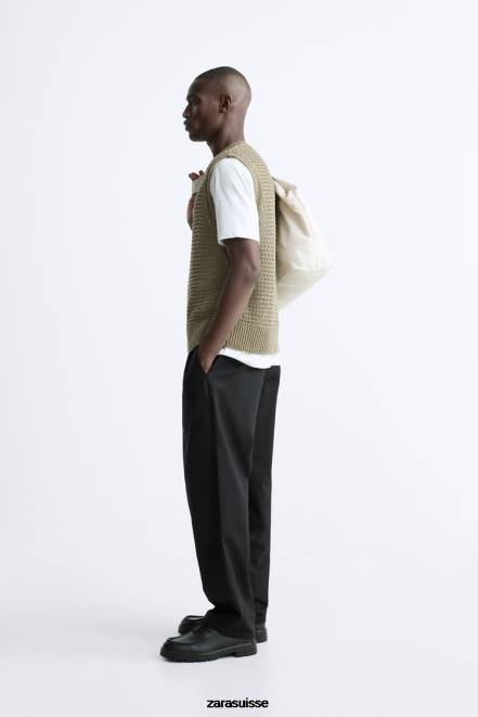 Zara vêtements P66V1033 Hommes gilet en tricot au crochet marron/taupe