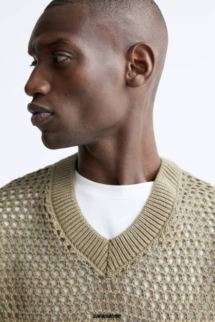 Zara vêtements P66V1033 Hommes gilet en tricot au crochet marron/taupe