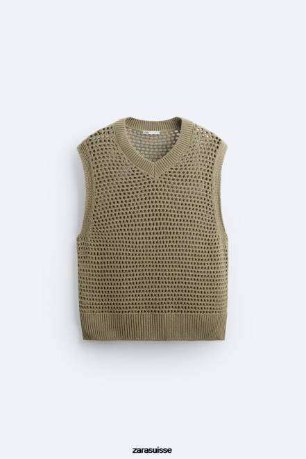 Zara vêtements P66V1033 Hommes gilet en tricot au crochet marron/taupe