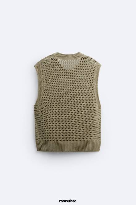 Zara vêtements P66V1033 Hommes gilet en tricot au crochet marron/taupe