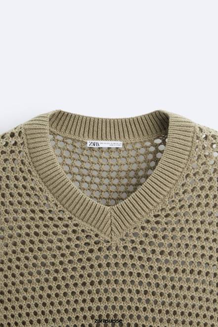 Zara vêtements P66V1033 Hommes gilet en tricot au crochet marron/taupe