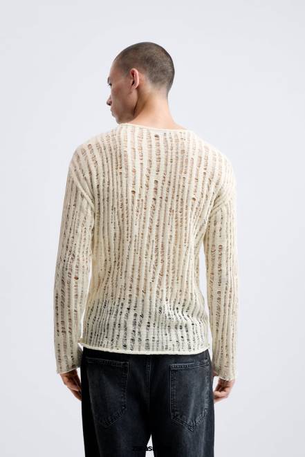 Zara vêtements P66V1034 Hommes haut à mailles tombantes écru