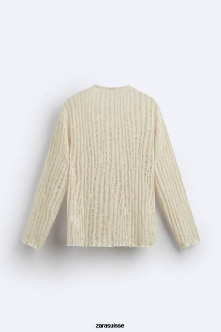Zara vêtements P66V1034 Hommes haut à mailles tombantes écru