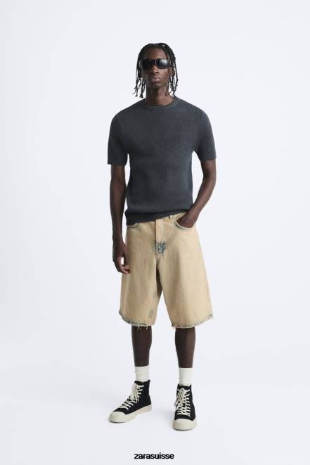 Zara vêtements P66V1038 Hommes t-shirt en maille coupe musclée charbon