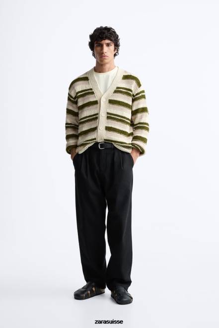 Zara vêtements P66V1040 Hommes cardigan à rayures vert