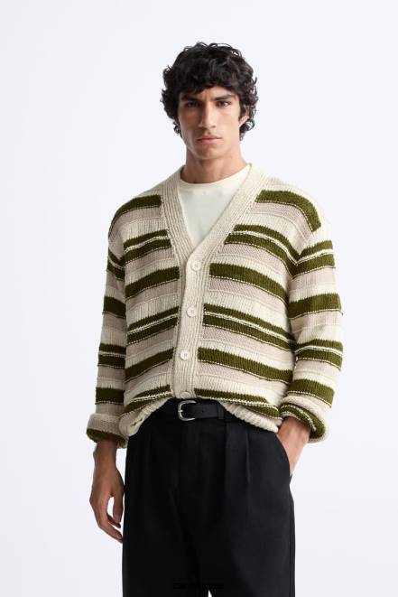 Zara vêtements P66V1040 Hommes cardigan à rayures vert