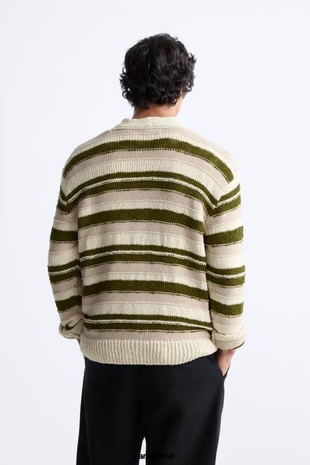 Zara vêtements P66V1040 Hommes cardigan à rayures vert