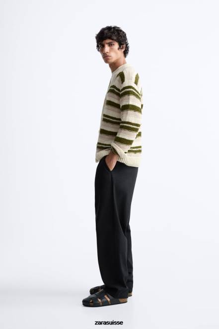 Zara vêtements P66V1040 Hommes cardigan à rayures vert