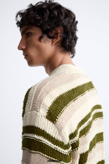 Zara vêtements P66V1040 Hommes cardigan à rayures vert