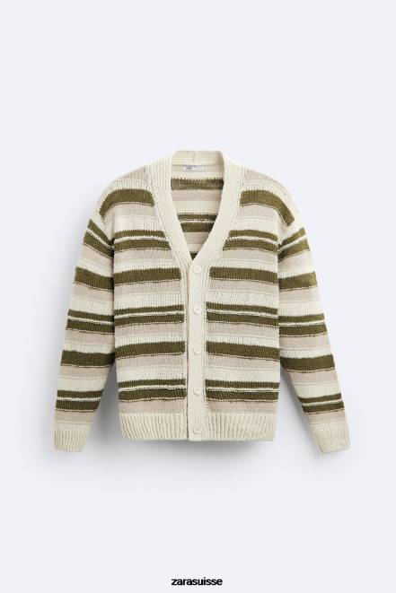 Zara vêtements P66V1040 Hommes cardigan à rayures vert