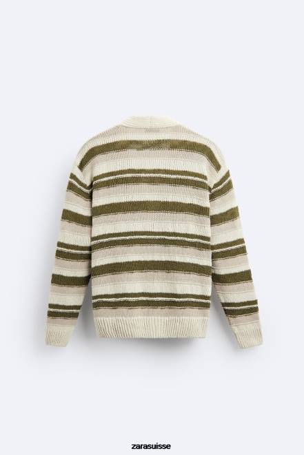 Zara vêtements P66V1040 Hommes cardigan à rayures vert