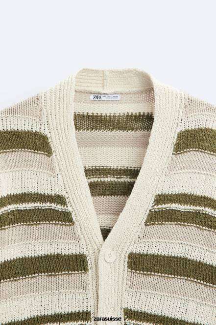 Zara vêtements P66V1040 Hommes cardigan à rayures vert