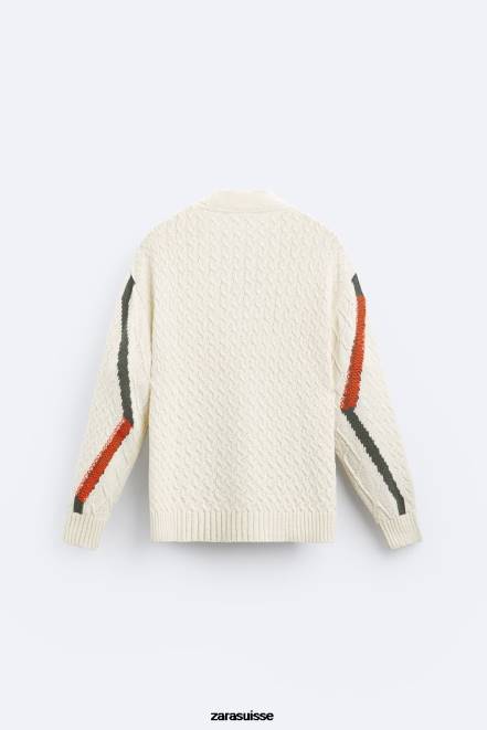 Zara vêtements P66V1042 Hommes cardigan tissé texturé écru