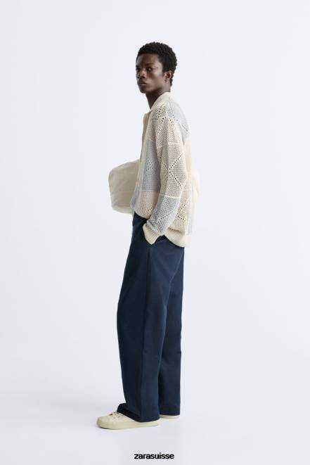 Zara vêtements P66V1043 Hommes cardigan texturé au crochet pierre