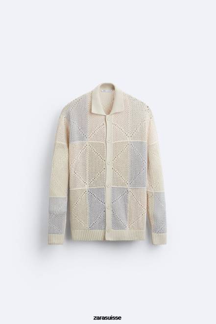 Zara vêtements P66V1043 Hommes cardigan texturé au crochet pierre