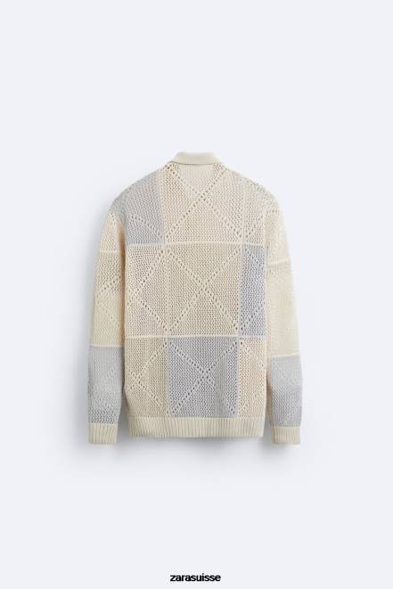 Zara vêtements P66V1043 Hommes cardigan texturé au crochet pierre