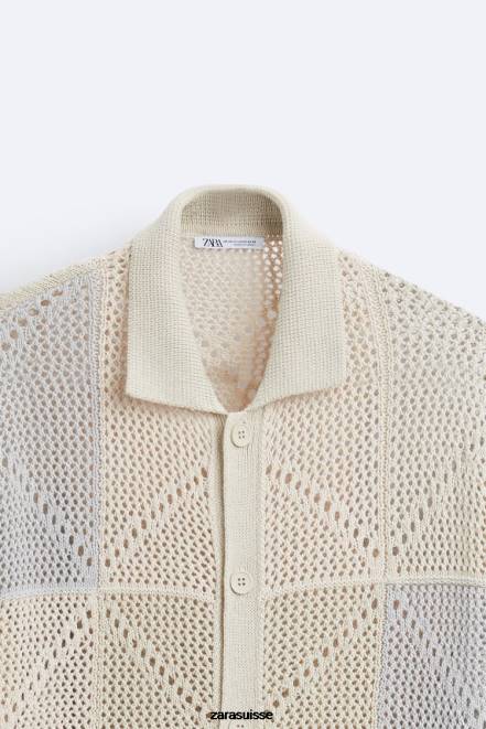 Zara vêtements P66V1043 Hommes cardigan texturé au crochet pierre