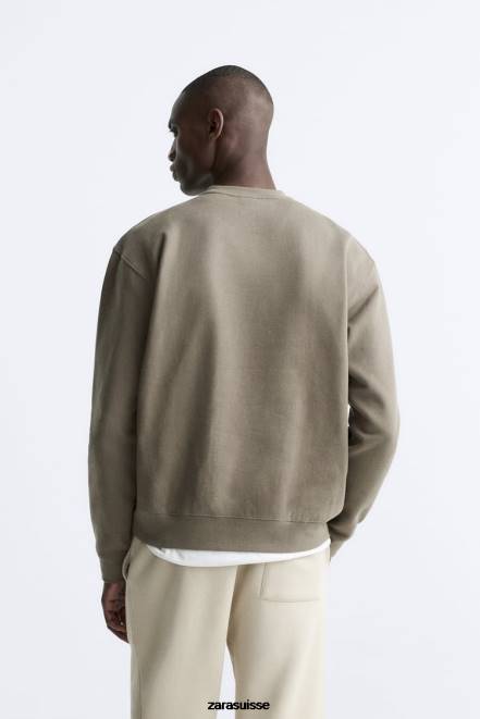 Zara vêtements P66V1083 Hommes sweat-shirt à col rond marron taupe